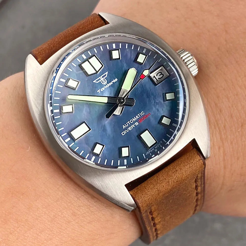 36mm Tandorio NH35A Watch 200m Automatic Movement Pilot Mechanical Watches for Men Waterproof Wristwatch Leather Strap