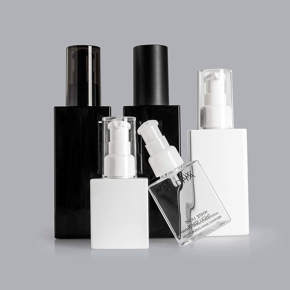 White Cosmetic Container 200ml/100ml/120ml Square Bottle Pump for Lotions Shampoo Face Mask Screen Printing
