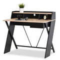 Modern Wooden Top Black Metal Frame Writing Desk Home Office Laptop Computer Desk with Storage Shelf and Drawer