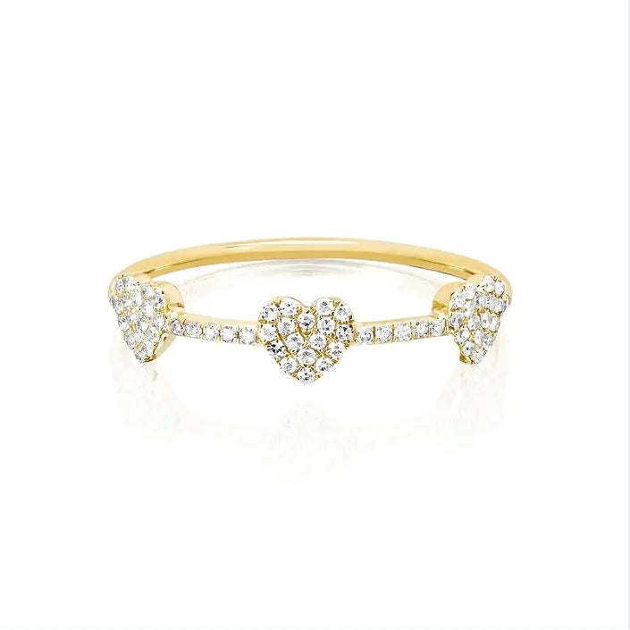 New Arrivals 18K Gold Plated Three Micro Pave Heart for Women Valentine's Day Jewelry Gifts Daily Brass Rings