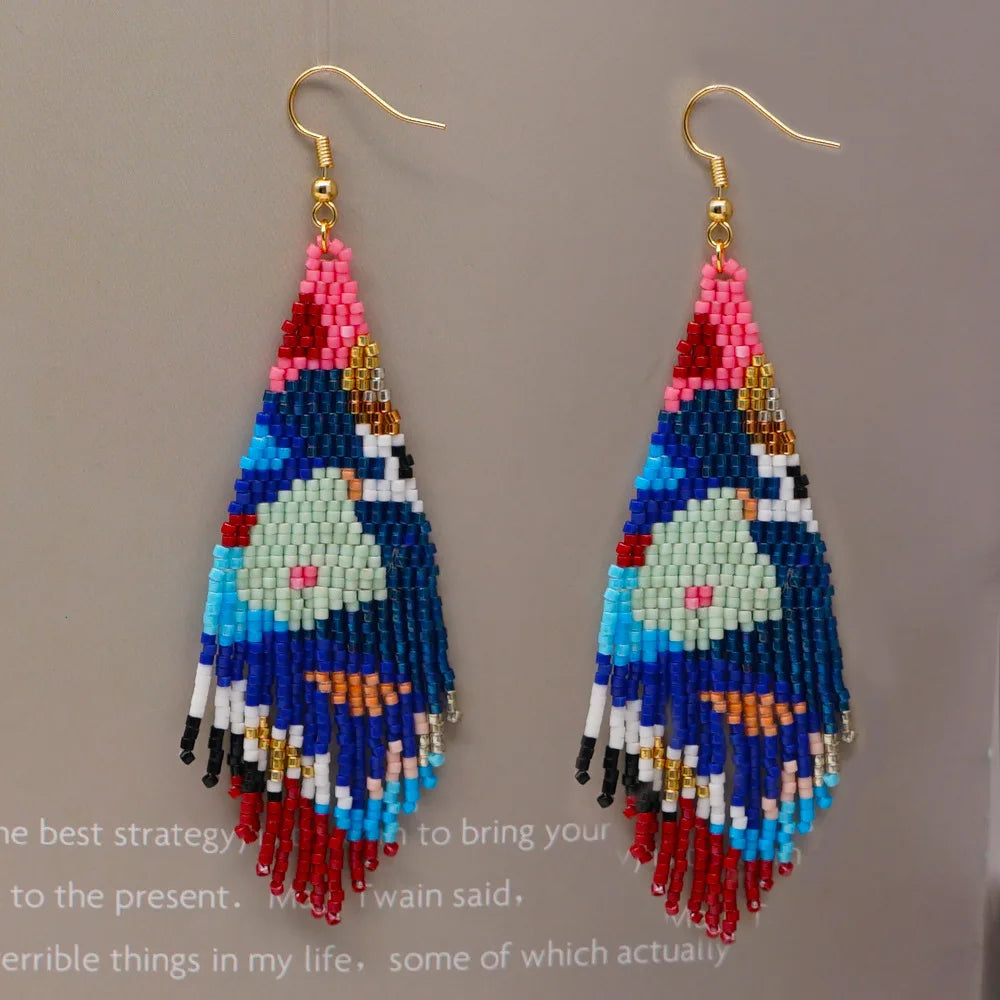 Creative Retro Miyuki Seed Beads Compiled Geometric Graffiti Bohemian Ethnic Style Tassel Earrings Female