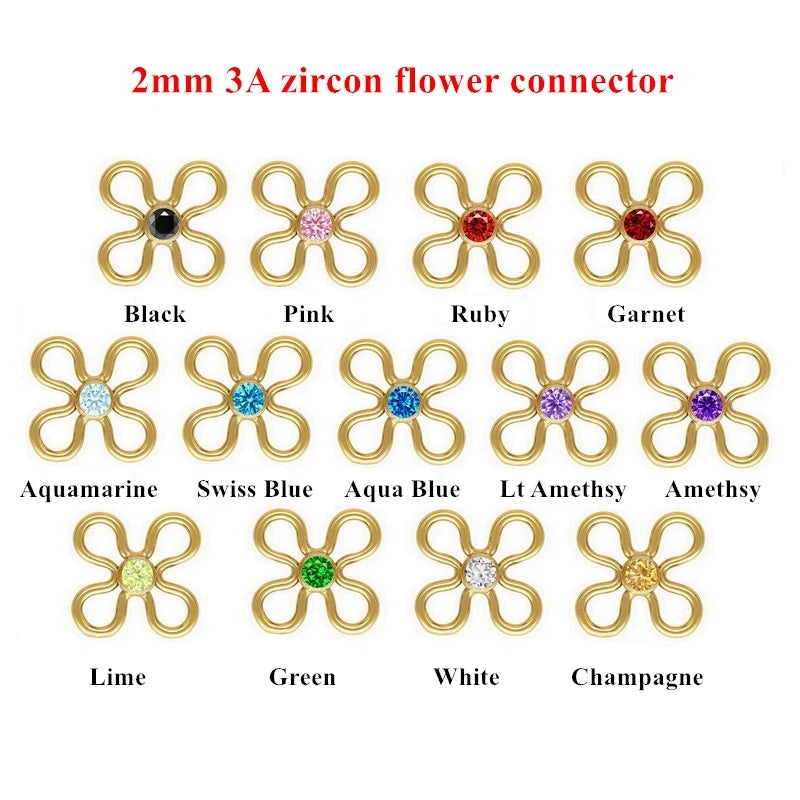 Fashion Gold Filled Flower Bezel Connector With 2mm Zircon Drop Pendant Charms for Jewellery Making