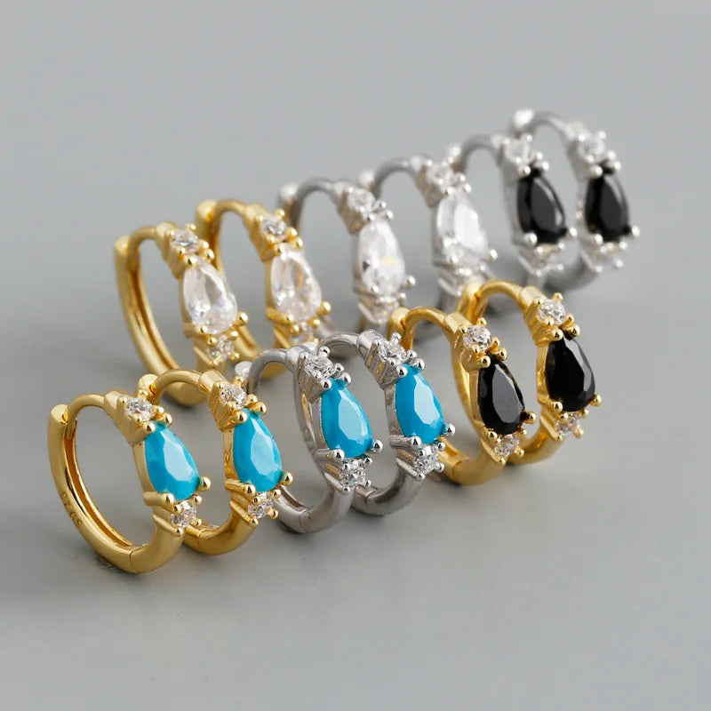 New Classic Unique Design 925 Sterling Silver Tear Cubic Zirconia Stone Huggie Earrings for Women