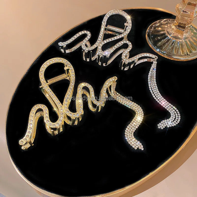 Women Light Luxury Bling Tassel Chain Alloy Large Hair Claws Clips Shiny Rhinestone Girls Ladies Clip Hair Accessories