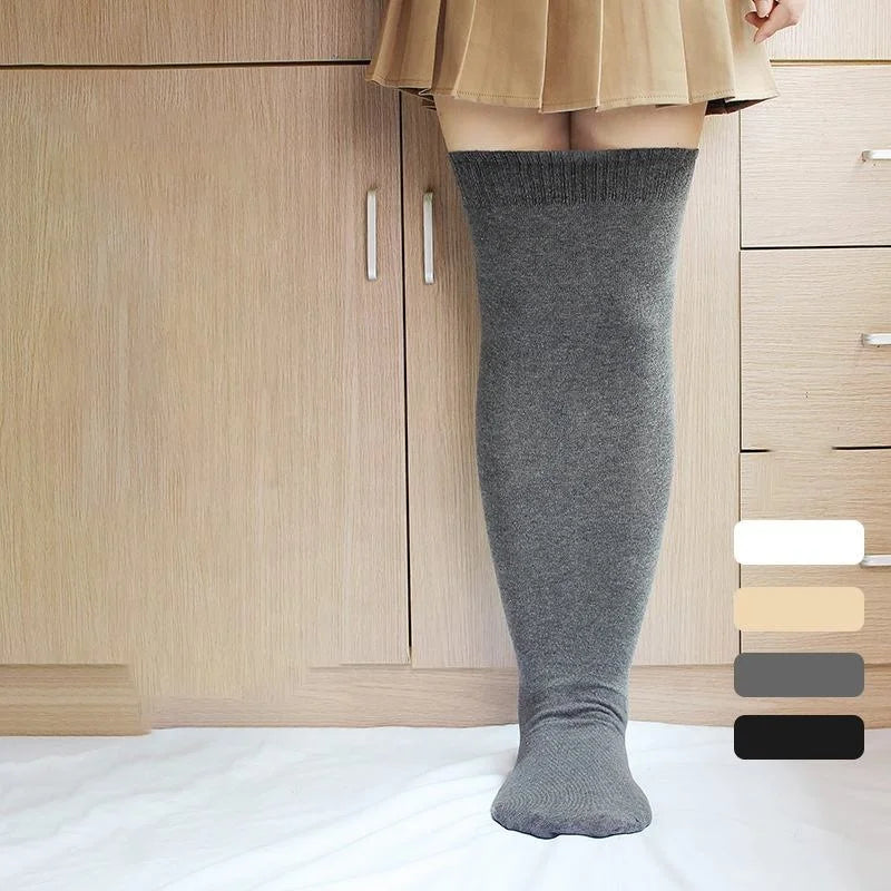 Women's Extra Long Over the Knee Thigh High Socks Wholesale Winter White Black Cotton Breathable Knitted Plus Size