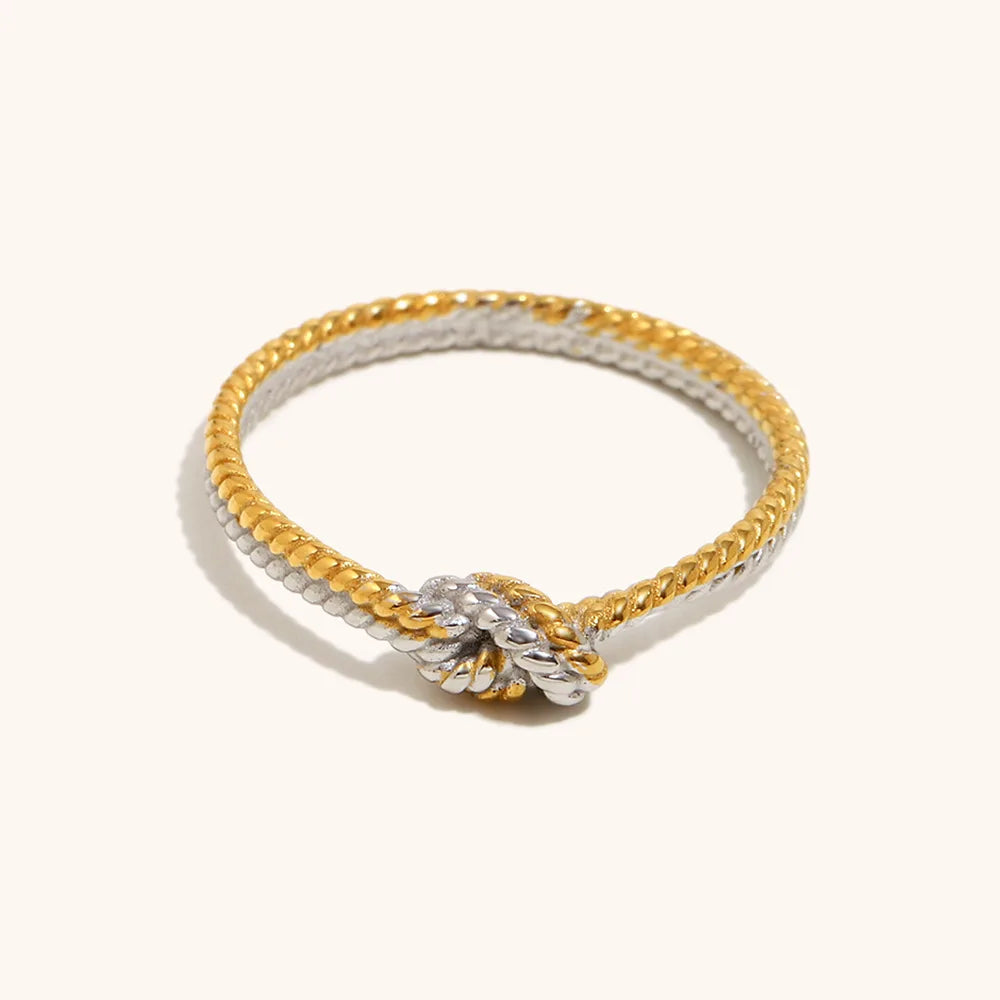 G3885 Wholesale 18K Gold Stainless Steel Plated Knotted Twist Stacking Ring Elegant Mix Two Tone Hand Jewelry for Women
