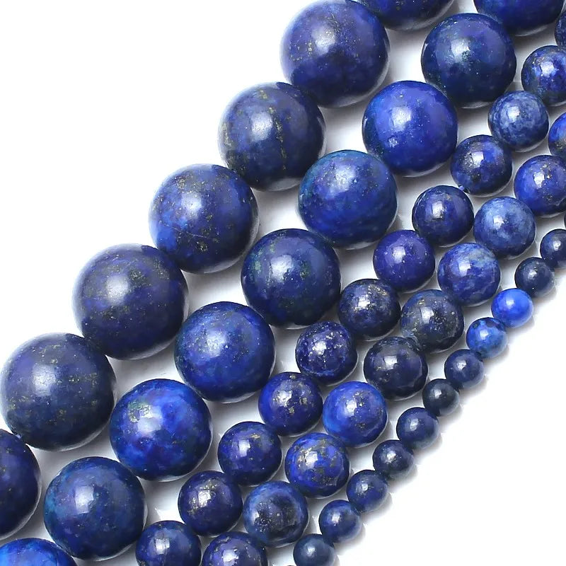 Hot Sale 4/6/8/10/12MM Smooth Blue Lapis Lazuli Stone Beads Loose for DIY Necklace Bracelet 15'' Length