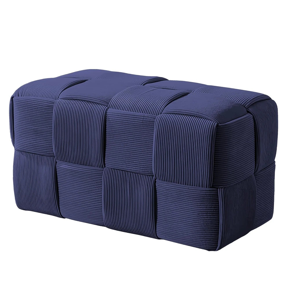 Square Woven Cube Pouf Ottoman Modern Upholstered Velvet Foot Rest Stool Padded Footrest Stool for Living Room Bedroom Entryway