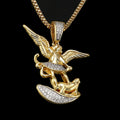 14K Gold Plated CZ Hip Hop Iced Out Brass Angel & Anchor Pendant for Men