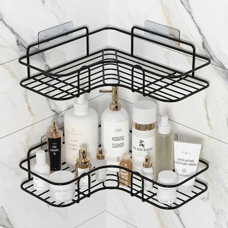 KINGWISE Bathroom Kitchen Punch Corner Frame Shower Shelf Shampoo Storage Rack Holder with Suction Cup Bathroom Accessories