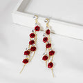 New Arrival Rose Flower Earring Long Tassel with Purple Crystal  Stud Earrings  for Women