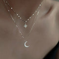 BASQUESUN S925 Sterling Silver INS Style Dainty Stackable Hexagram Moon Full Zircon Chain Necklace