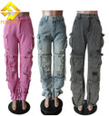 2025 New Arrival Womens Cargo Pants Women Fashion High Waist Straight Baggy Jean Aesthetic Multi-pocket Trousers Women Clothing