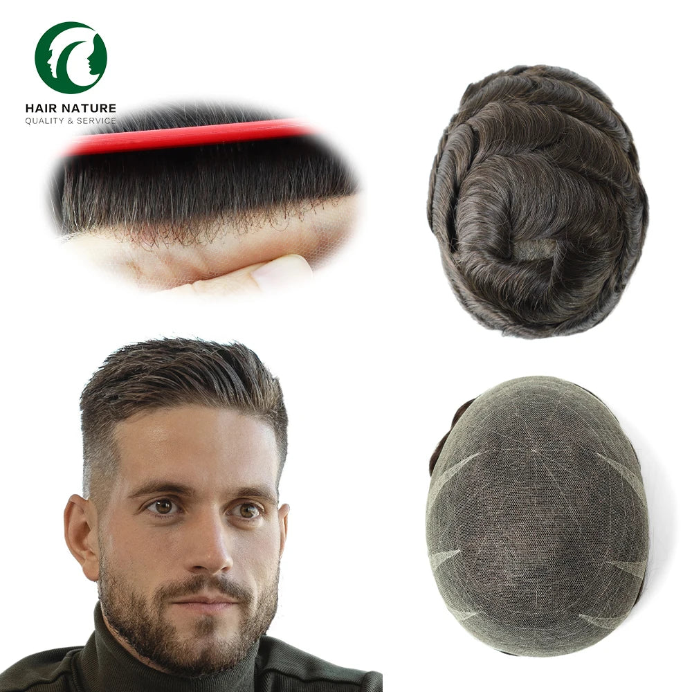 Air Lace - Natural Hairline All Swiss Lace Toupee Bleach Knots All Over Indian Hair Replacement System Wholesales for Men