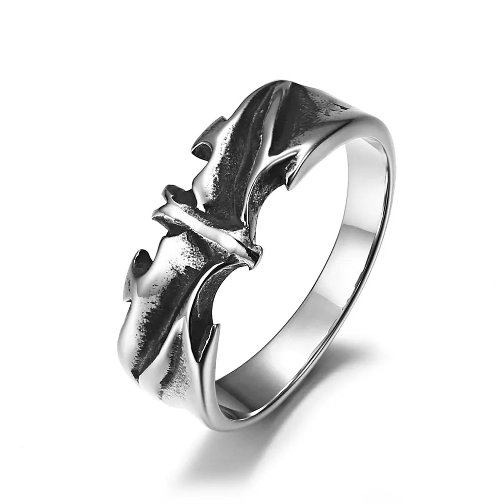 OAHLAN Fashion Jewelry Gothic Punk Biker Rings Band Vintage Vampire Bat Pattern Stainless Steel Ring for Men Boys Size 7-11