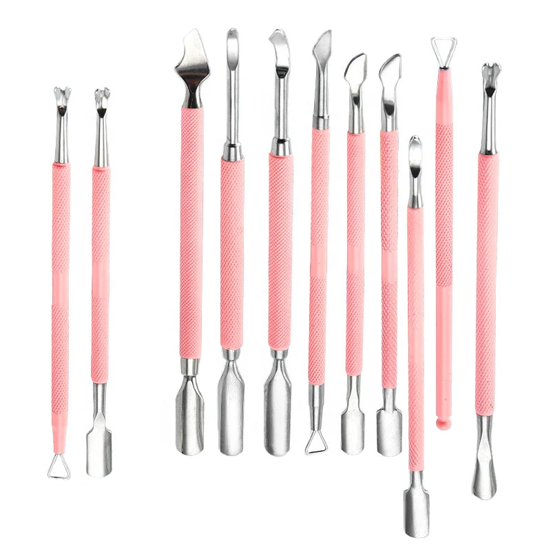 Private Label 2-in-1 Double Head Stainless Steel Nail Pusher Cuticle Pusher Tool with Custom Logo Wholesale Nail Care Equipment