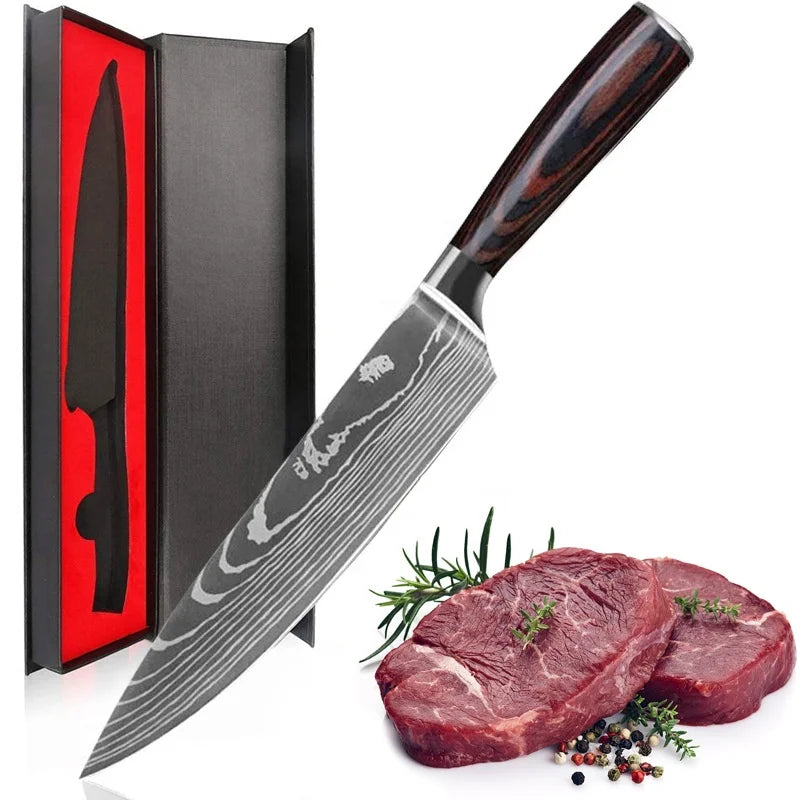 Top Seller 8 Inch Professional Japanese Damascus Laser Pattern Chef Knife Kitchen Stainless Steel Knives Chef