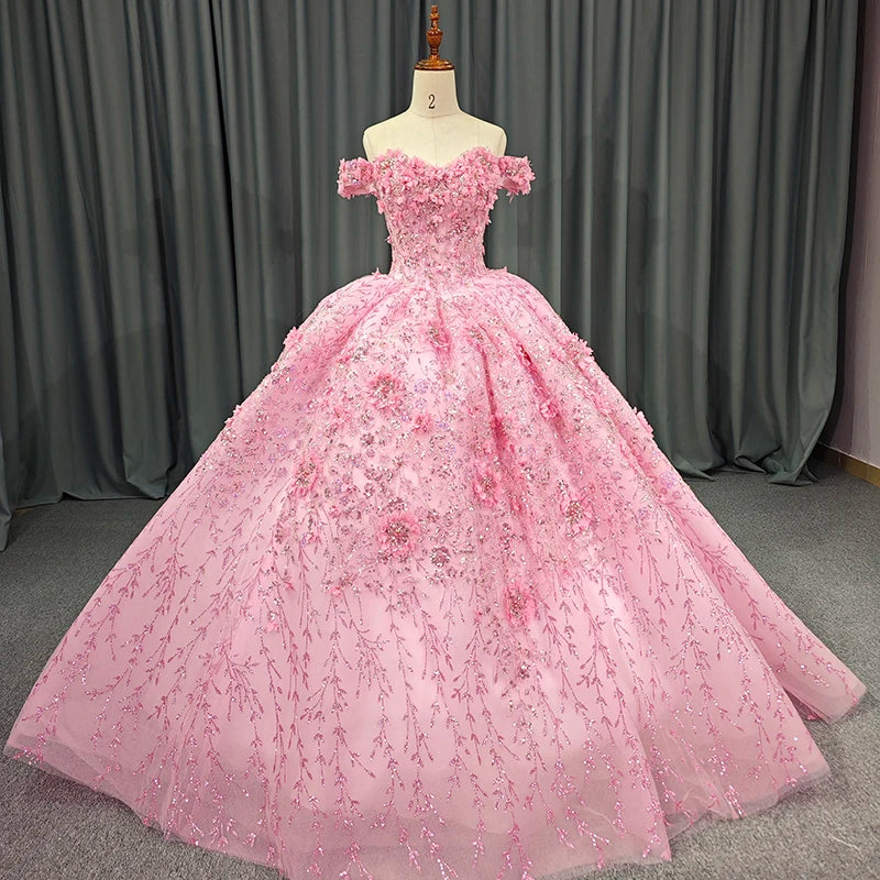 Off the Shoulder Quinceanera Dress Tulle 3D Handmade Flower Sweet 16 Girls Ball Gowns 6640