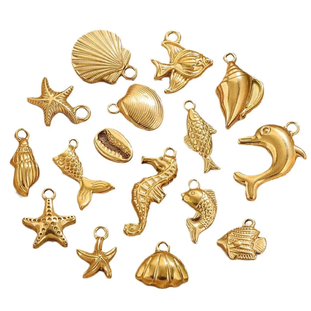 Various Designs Diy Marine Series Stainless Steel Mermaid Shell Sea Star Pendant Charm for Necklace Bracelet Jewelry Accessories