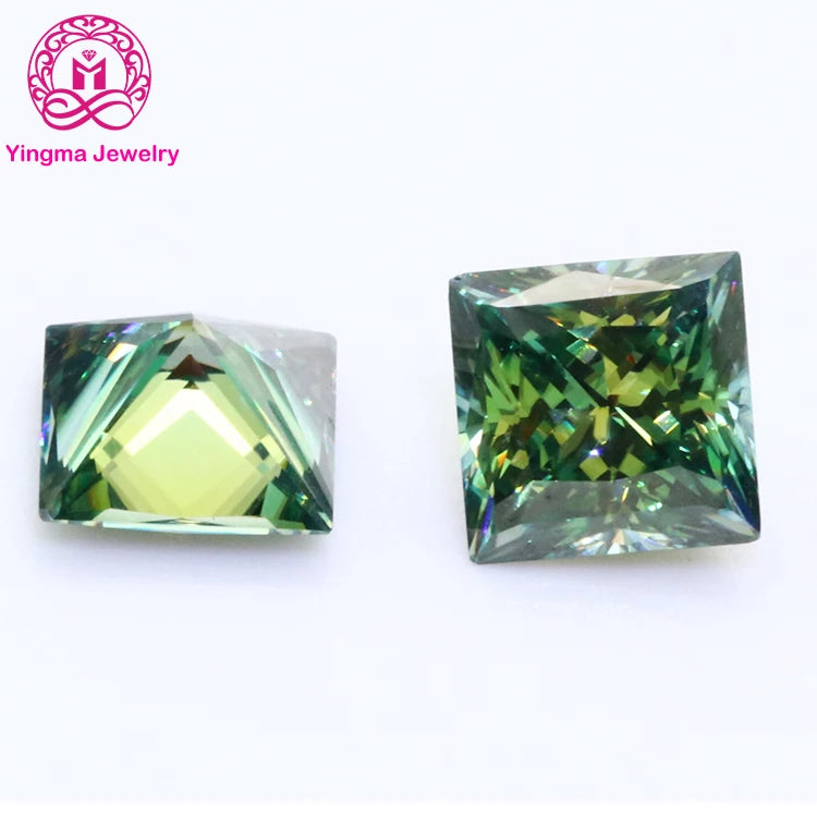 China Moissanite Price Per Carat Square Princess Cut 7x7mm Custom Moissanite Green Moissanite Stones for Fine Jewelry
