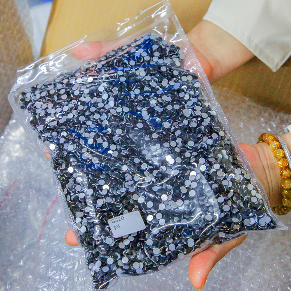Yantuo Hot Sale Glass SS3-SS30 Jet Black 5A Quality Flat Back Non-Hot Fix Eco-Friendly Loose DIY Rhinestones in Bulk