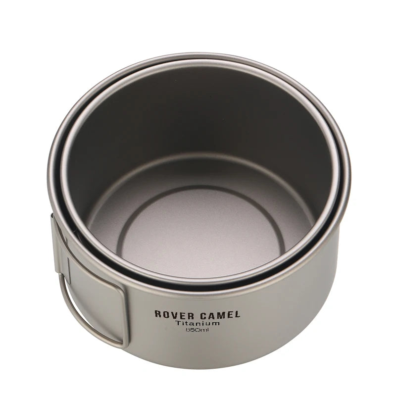 Camping Accessories Titanium Bowl with Folding Handle Cookware Portable Tableware for Camping Hiking Backpacking Picnic