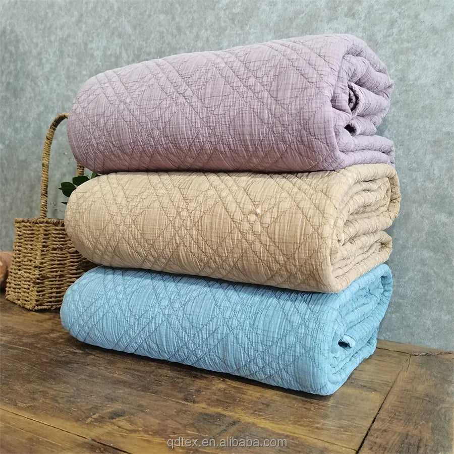 Chinese Manufacture Super Soft Vintage Washed King Queen Cotton Quilt Coverlet Set