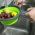 Home Kitchen Kitchen Colander Basket Silicone Collapsible Strainer Drain Basket with Round Long Handle