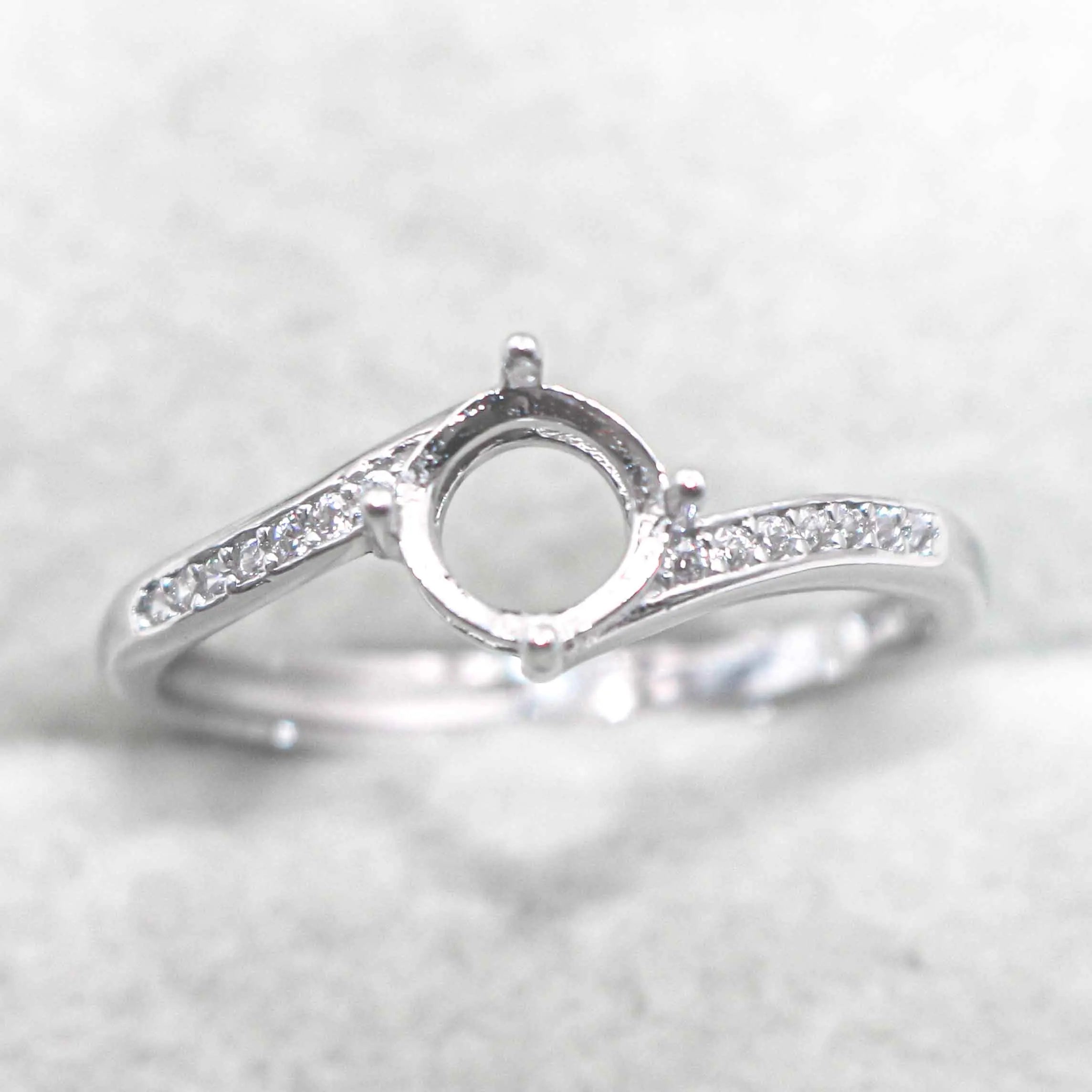 Sterling Silver 6*6mm Semi Mount Ring Empty Frame Blank Support Claw Setting S925 Base Holder Without Center Stone for DIY Inlay