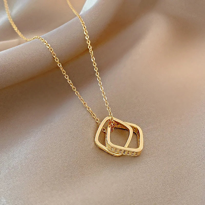 Jachon Custom New Luxury Necklace Women Titanium Steel Geometric Buckle Necklace for Women