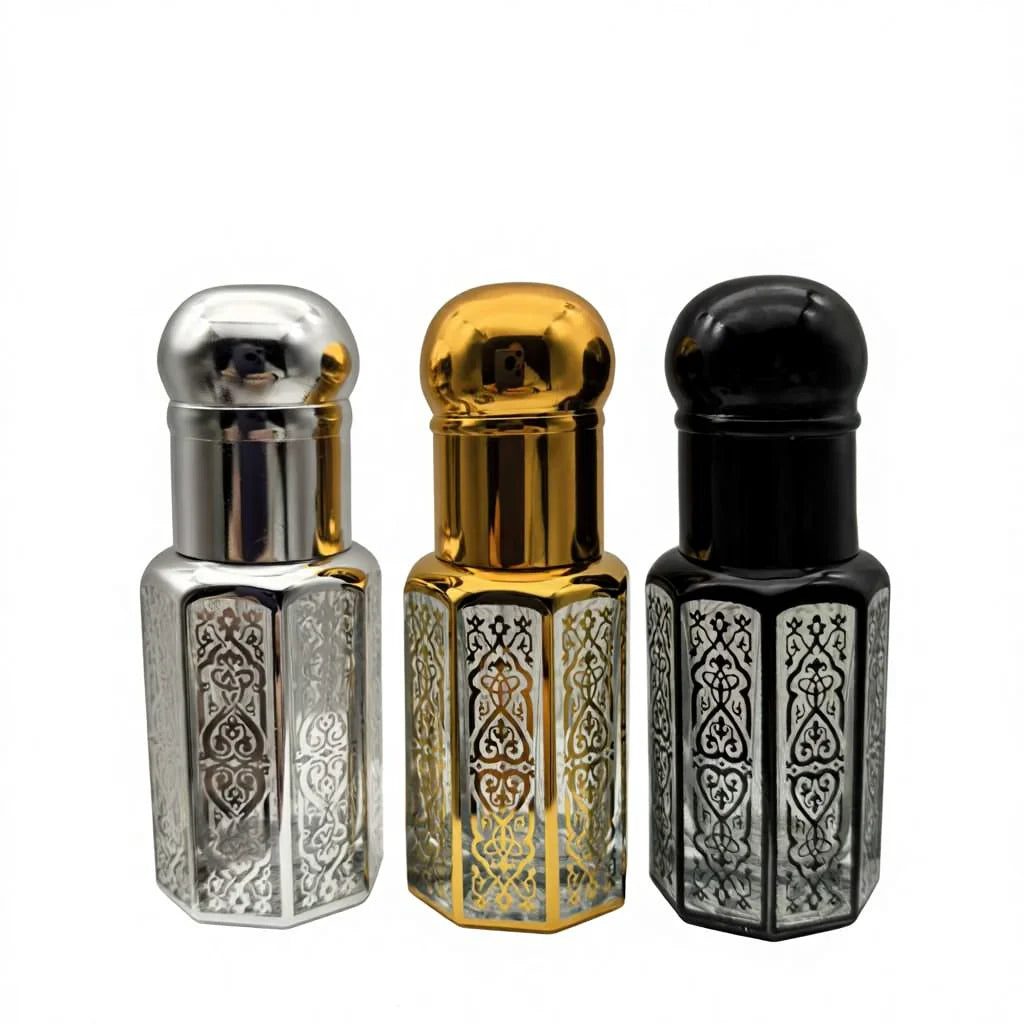 Essential Oil Bottle 3ML 6ML 12ML Empty Silver Gold Black Luxury Perfume Packaging Vial Stick Rod Lid Glass Roll on Bottle
