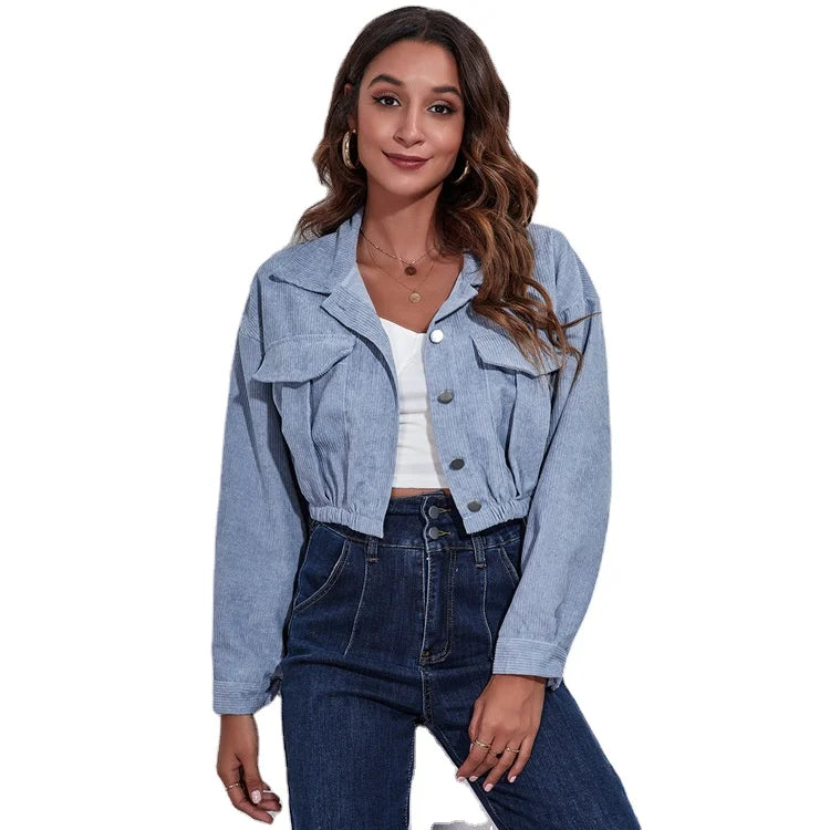 Wholesale Cropped Women's Corduroy Shackets Ladies Coats Clothing Autumn Women Custom Girl Jackets Winter Coat for Women 2022