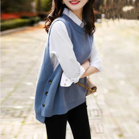 Boutique Wholesale 2026 Autumn New Loose and Lazy Style Sleeveless Knitted Casual Commuting Women's Vest