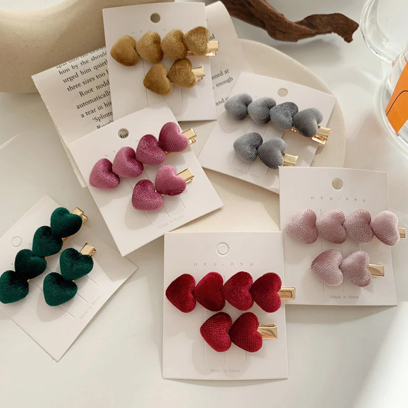 Korean Design Fabric Love Hair Pins Women's Barrettes and Hair Clips with Heart Accessor