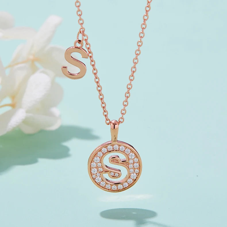 Factory Price Moissanite Diamond Jewelry Initial Pendant Rose Gold Plated S925 Sterling Silver Letter S Pendant Necklace