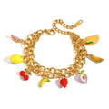 N&S Stainless Steel 18K Gold Double Cross Enamel Fruit Bracelet 16+5cm Romantic Trendy Style DIY Charms Accessory