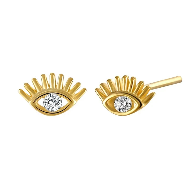 Hot Sell Wholesale 925 Sterling Silver 18K Gold Plated Zircon Setting Evil Eye Sign Stud Earrings for Women