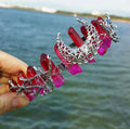 DIY Online Shop Natural Plating Rainbow Crystal Moon Ancient Silver Branch Red Purple Hair Comb Crown Headband