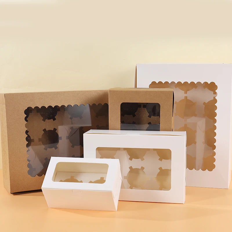 Hot Sale Brown /White Kraft Paper Cupcake Boxes - Bakery Muffin/Egg Tart Packaging with Window for Cake Containers