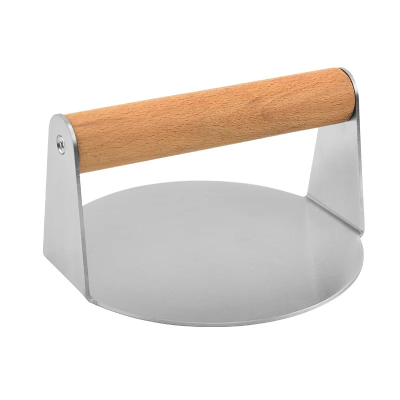 Heavy Duty Stainless Steel Burger Smasher Wood Handle Hamburger Patty Maker 5.5 Inch Round Grill Smash Burger Press
