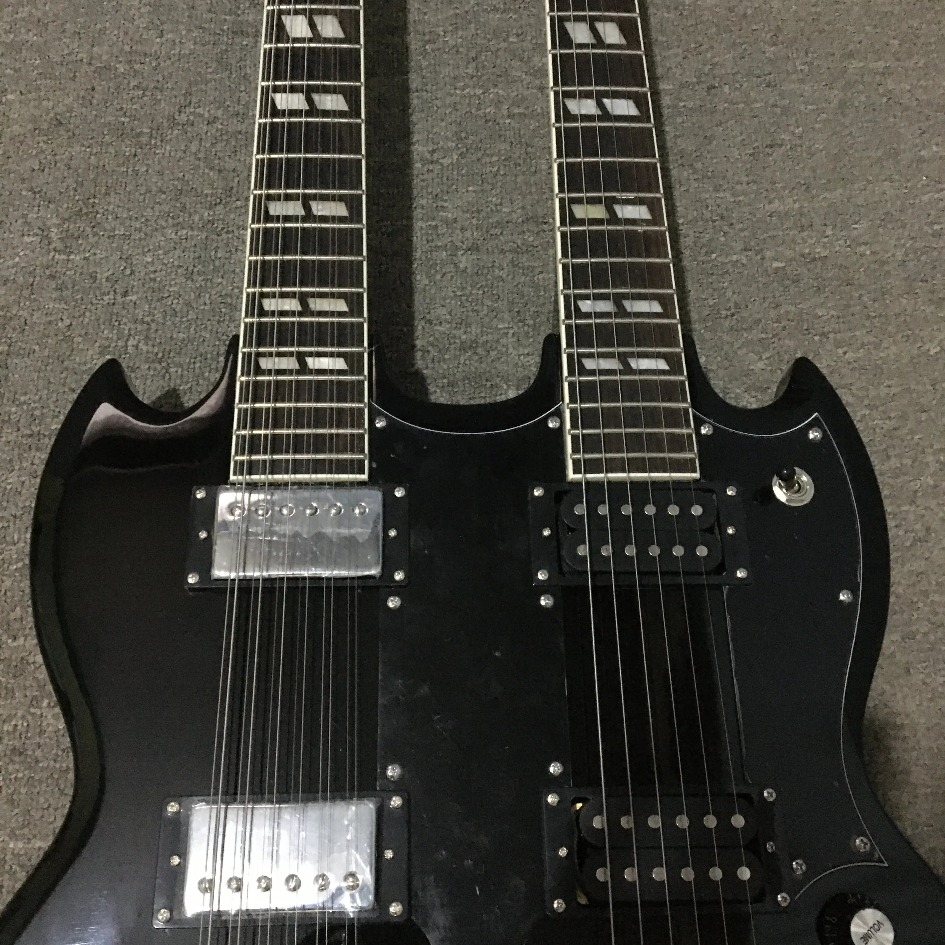 Minyu G-Brand Black Electric Guitar With 12+6 Strings Double Neck Hardware Fast Shipping
