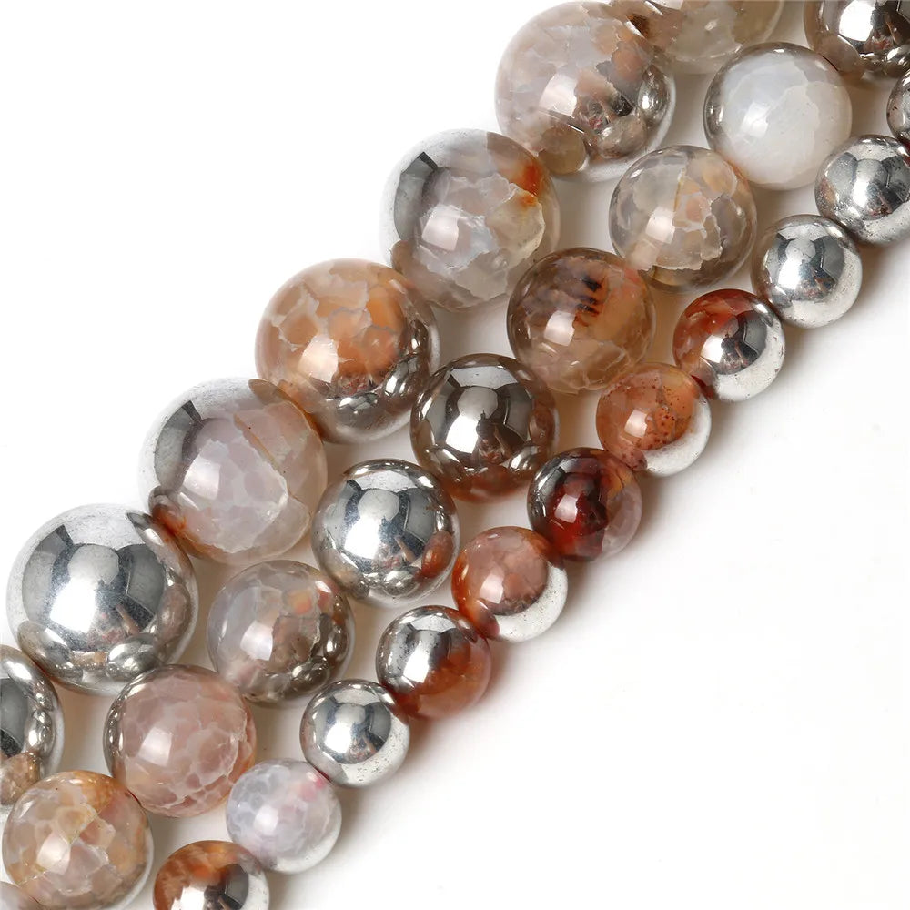 Mixed Color Silver-Colored Fire Agates Stone Beads DIY Needlework Accessories Semi-Precious & Metallic Coated Cracked Effect