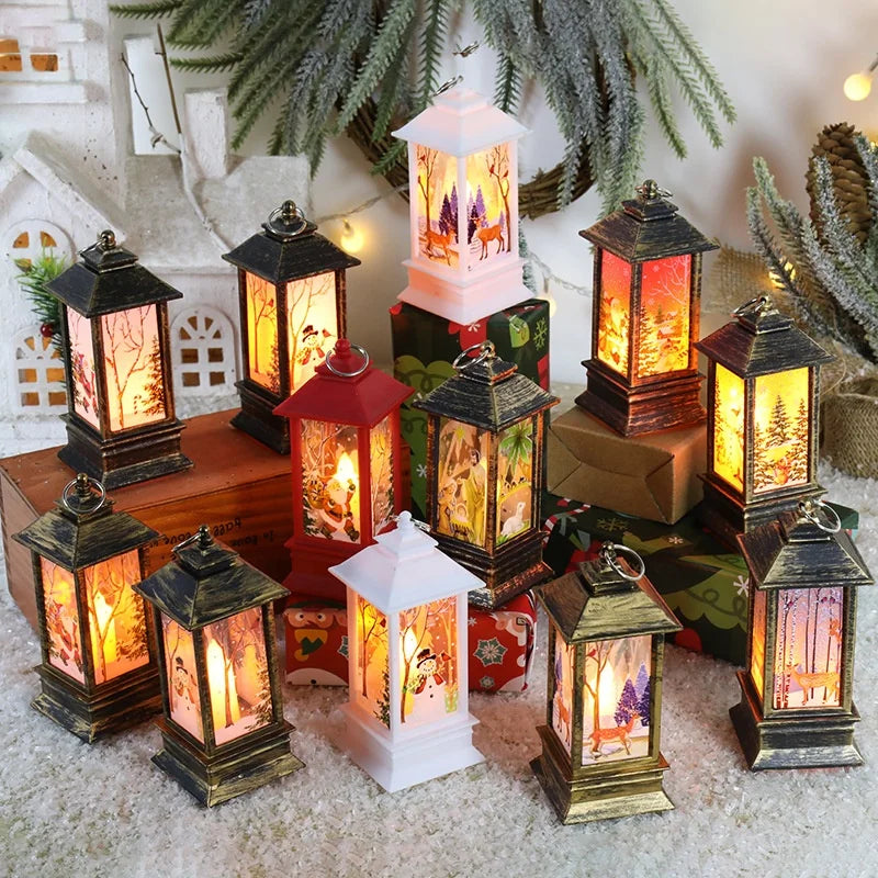 Pafu LED Christmas Plastic Lantern Candlestick LED Lamp Night Light Snowman Santa Claus Decoration Desktop Christmas Lantern