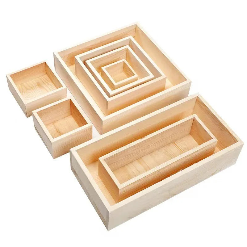 Wooden Polished Square Multifunction Decorative Pine Non-lidded Storage Box with Handles for Keepsake Tool Toy Container