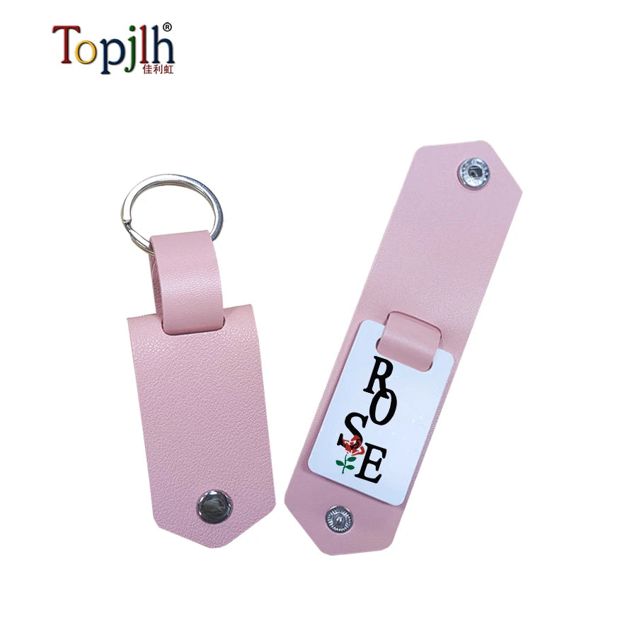 Topjlh Sublimation Blanks PU Leather Keychain Customized Printed Logo Keyring Gift for Four Colors with Circle Metal Ring