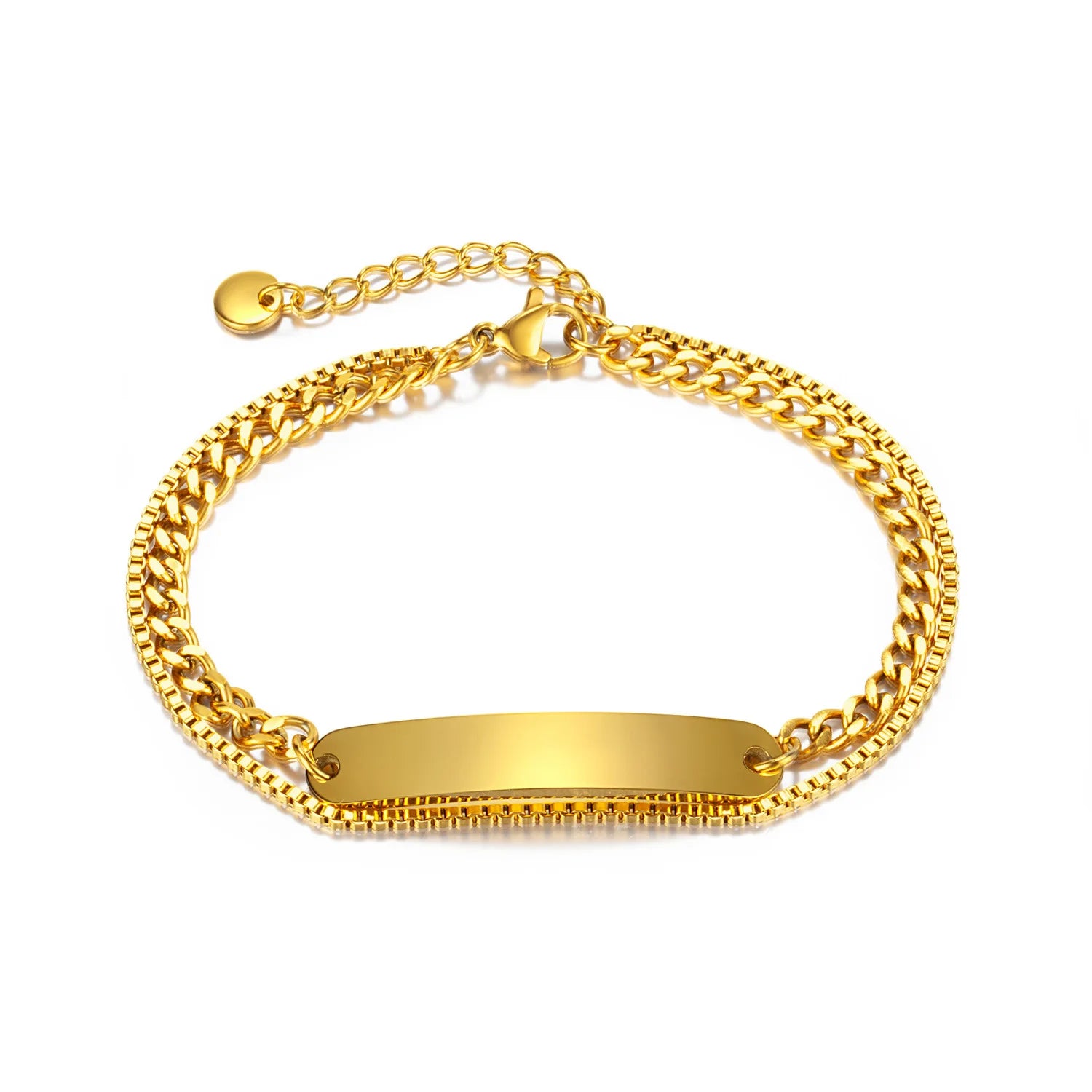 Fashionable Stainless Steel Double Layer Chain 18K Gold Plated Adjustable Curved for Personalized Laser Engraved Unisex