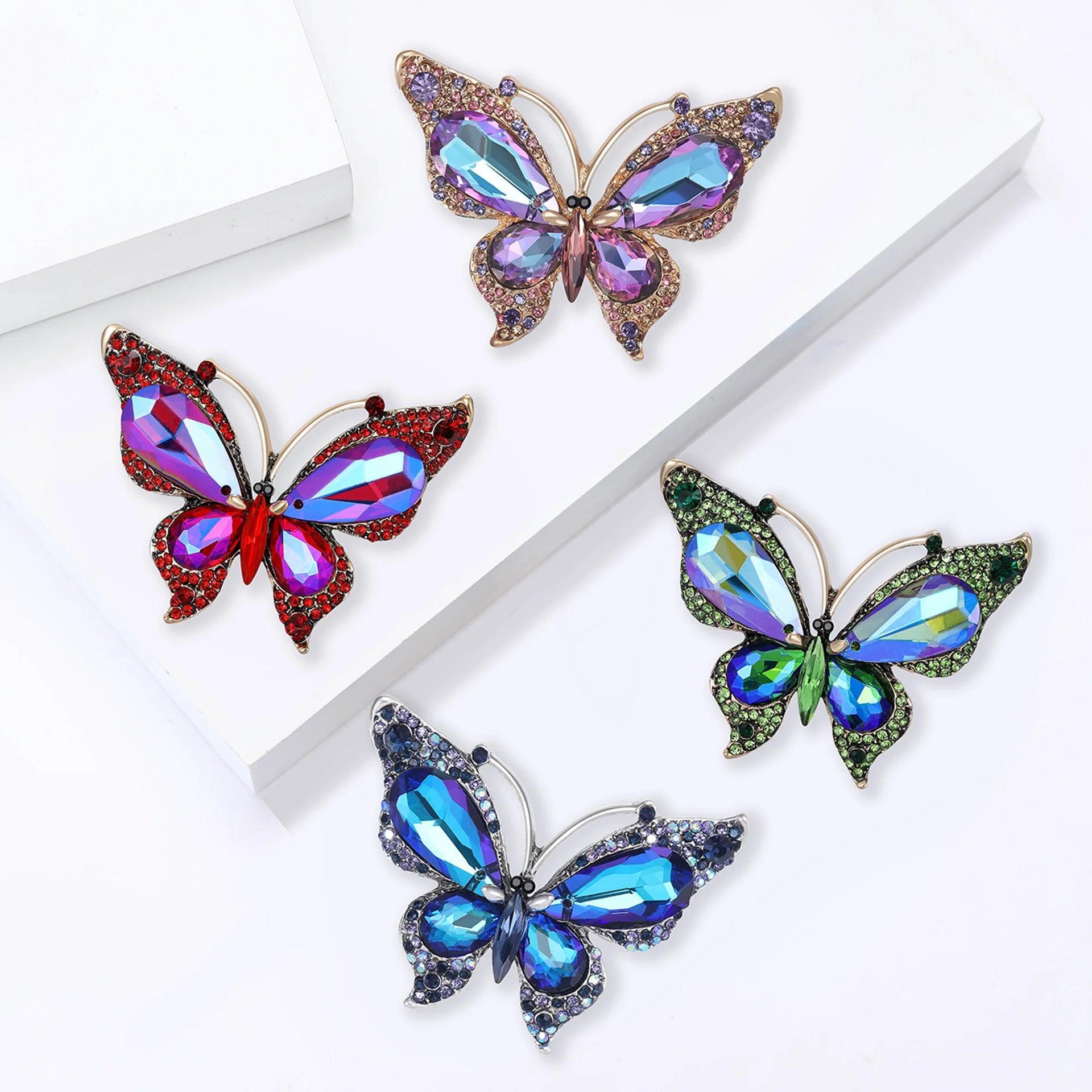 Luxury Butterfly Lapel Brooch Rhinestone Crystal Butterfly Brooches for Women's Wedding
