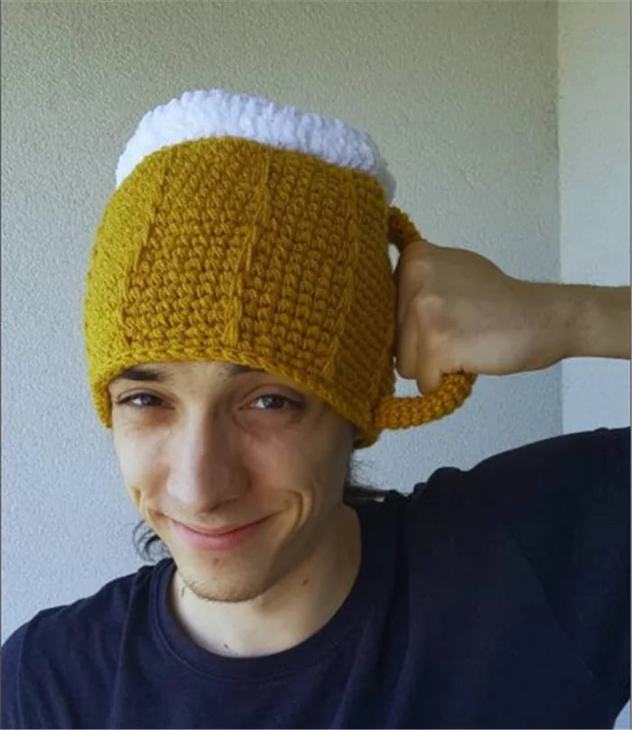 S9596 Father's Day Gift Handmade Crochet Knitted Beer Beanie Beer Mug Hat October Festive Hats Party Caps for Beer Lovers