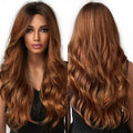 Factory Ship Now Copper Brown Long Water Wave Synthetic Wigs for Black Women Golden Bronze Hair Costumes Wigs Natural Looking