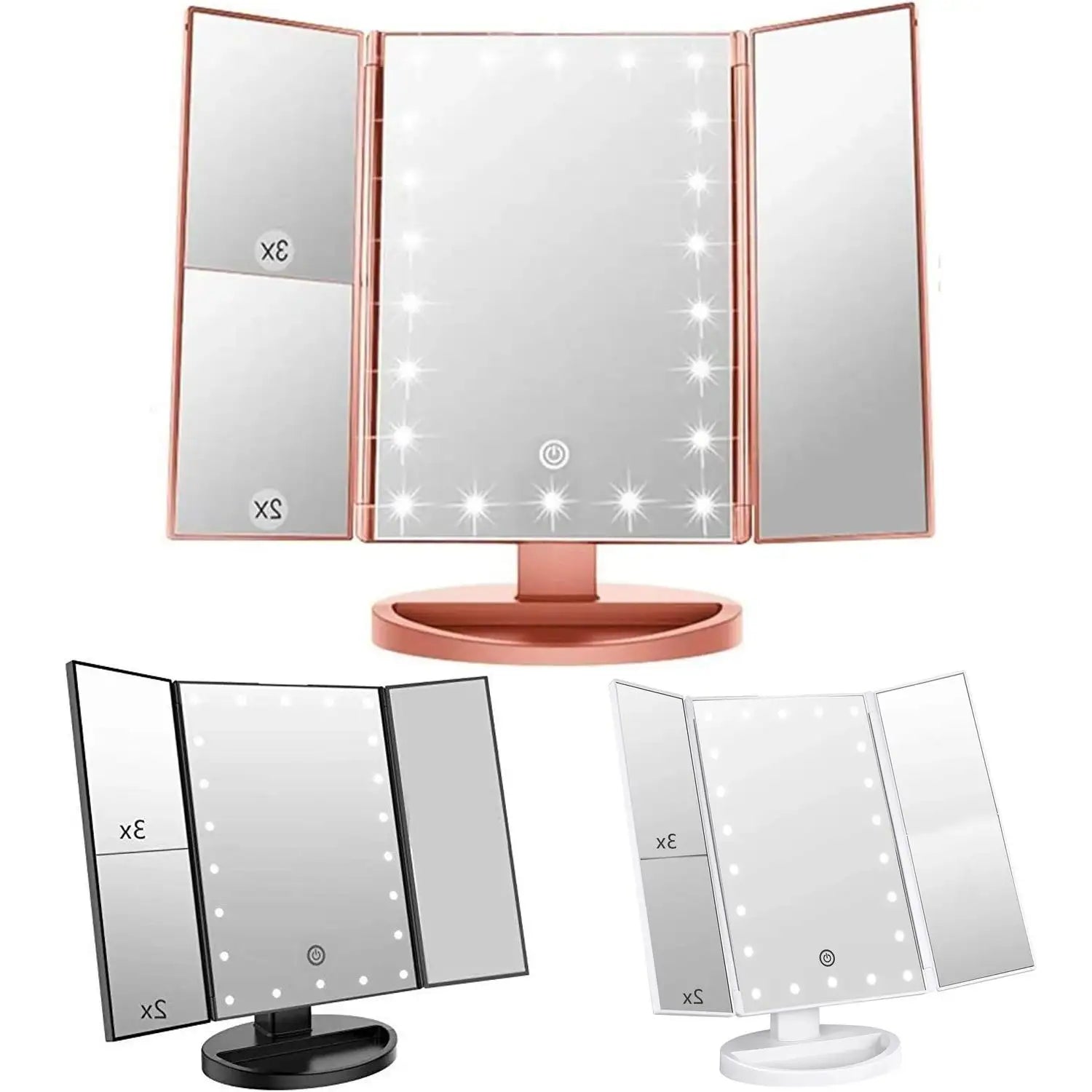 Desktop Cosmetic Mirror 180 Degree Rotation Magnification 3x/2x Makeup Mirror with Trifold Vanity Mirror With Light